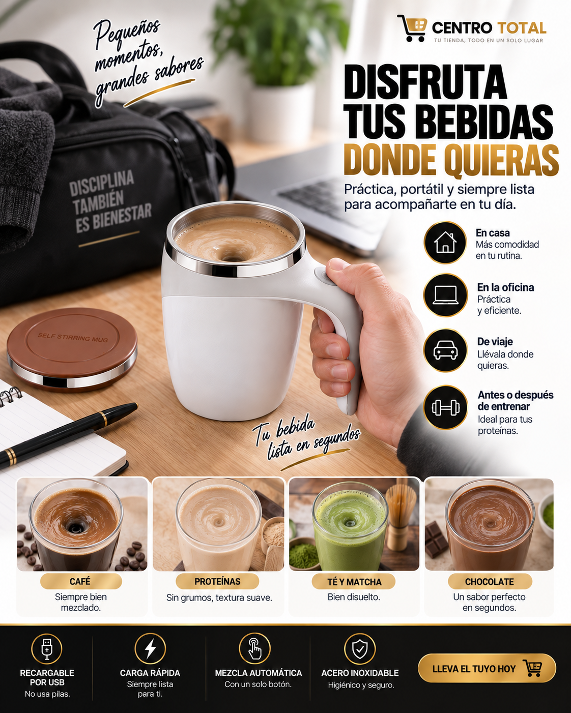 Vaso GiroMix – Taza de Automezcla Magnética Recargable