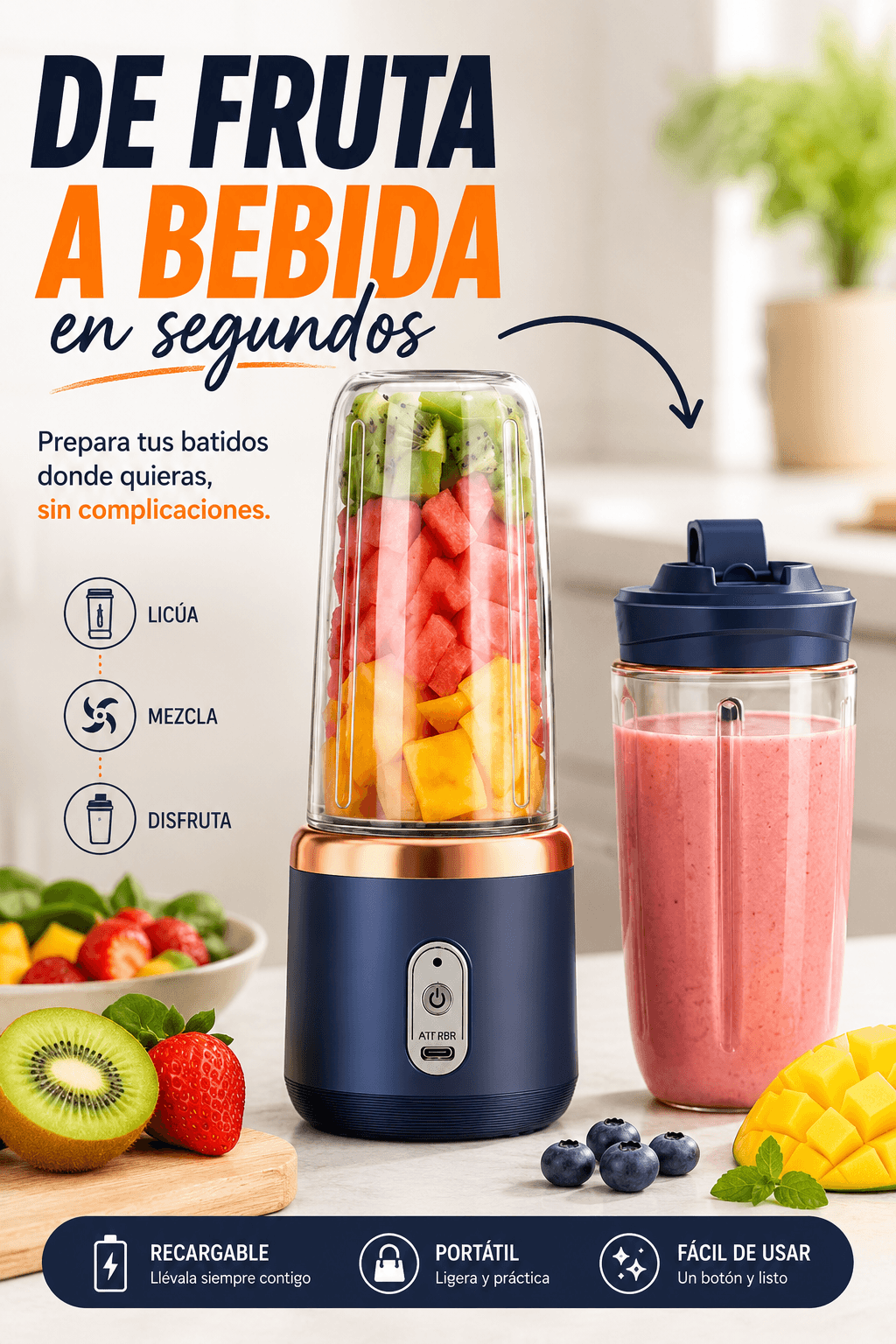 BlendGo  Licuadora Portátil 2 en 1