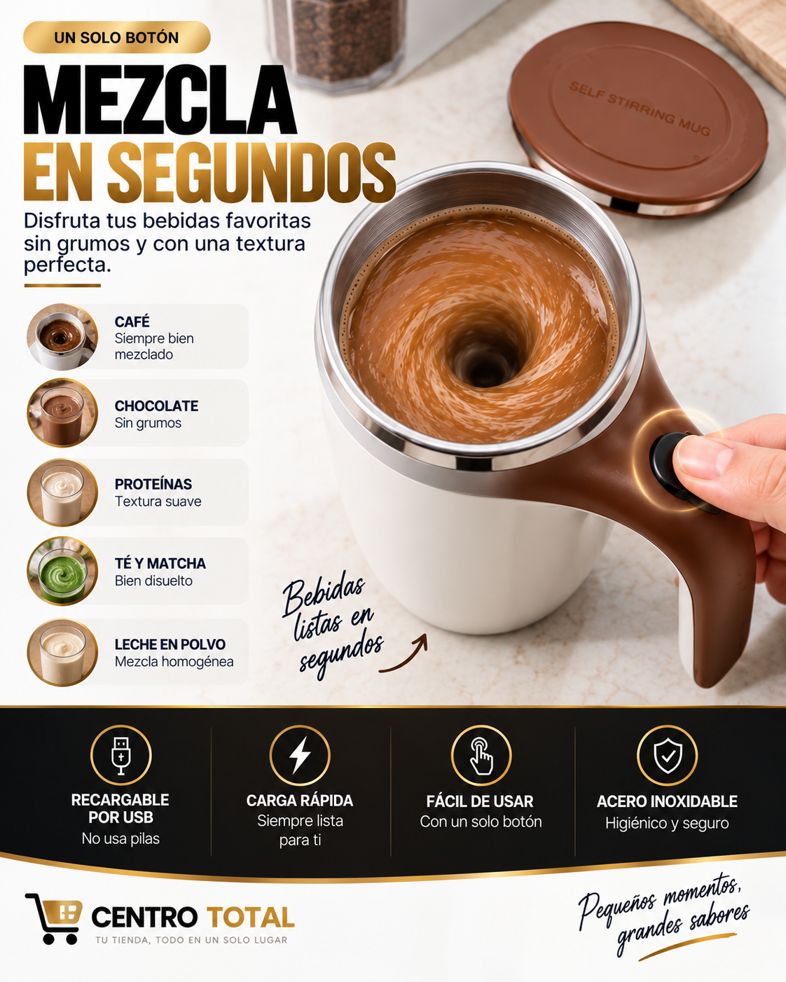 Vaso GiroMix – Taza de Automezcla Magnética Recargable