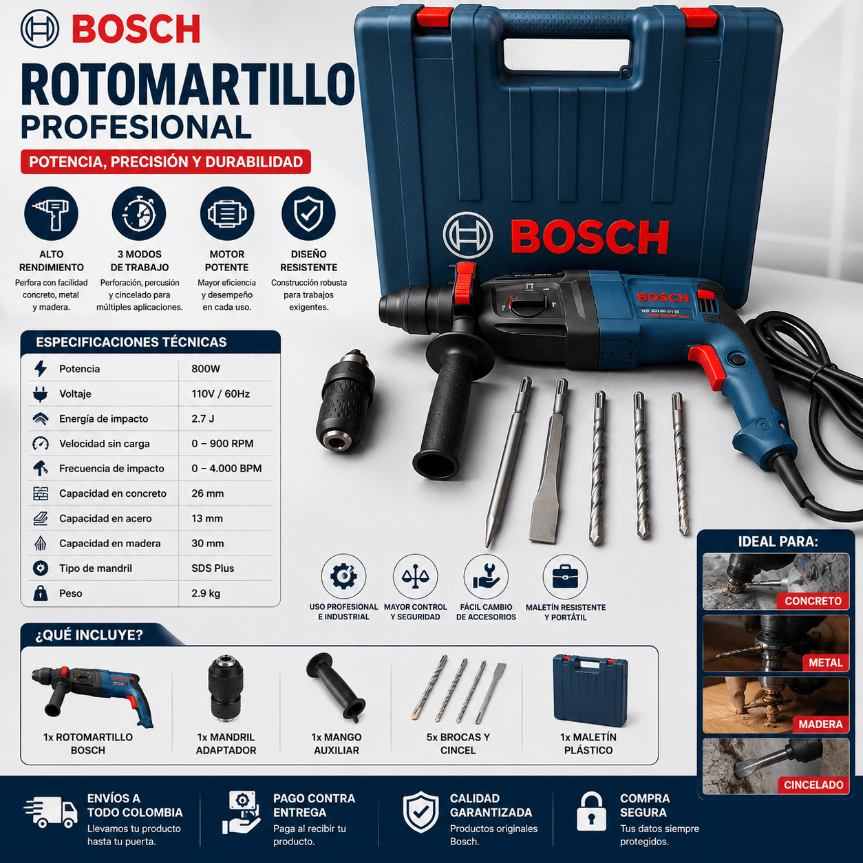 Rotomartillo 2 Mandriles Bosch