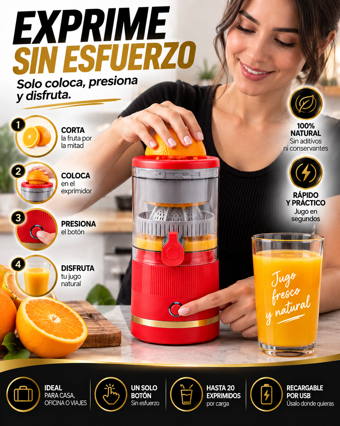 Citrus One™ – Exprimidor Eléctrico Portátil Recargable