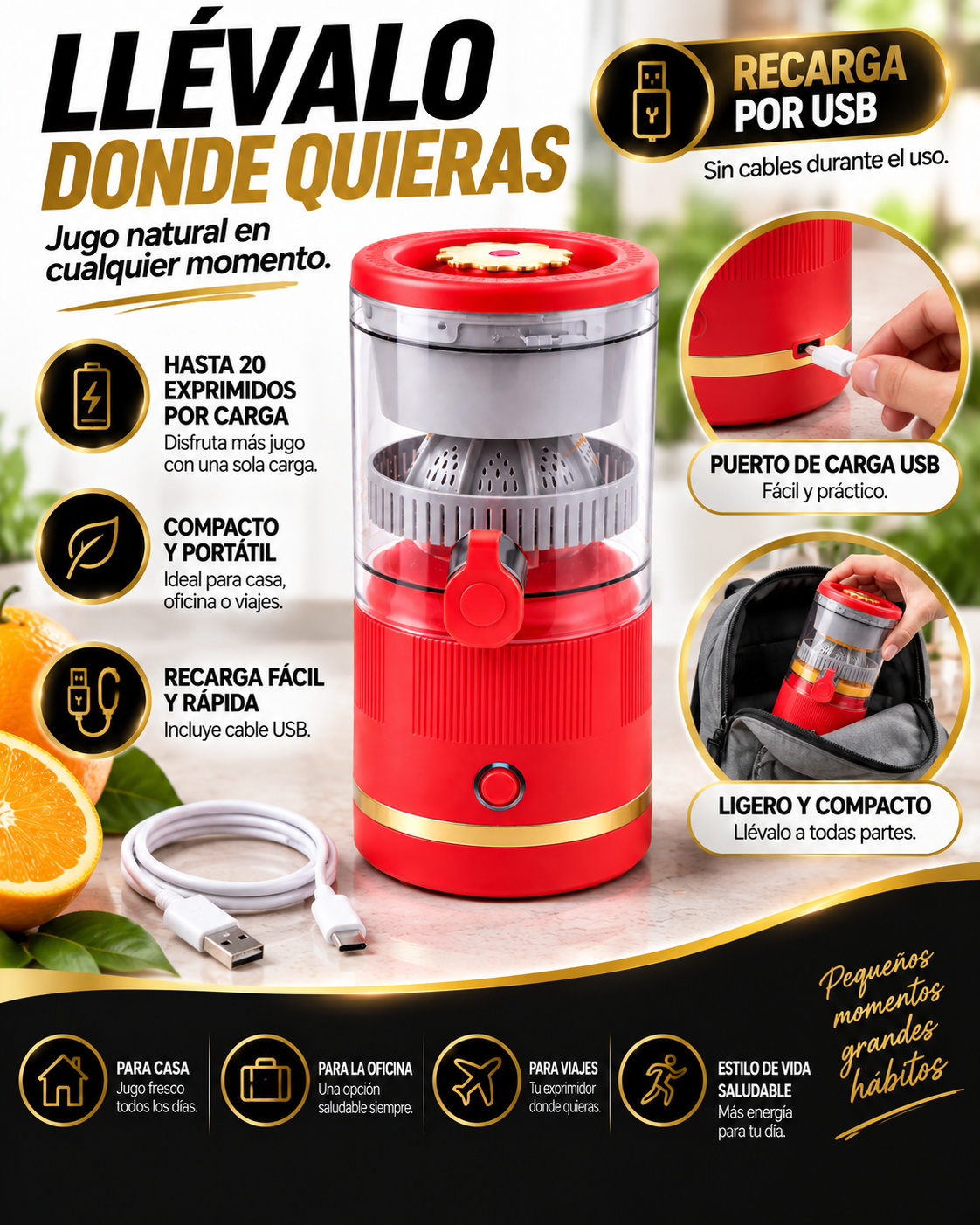 Citrus One™ – Exprimidor Eléctrico Portátil Recargable